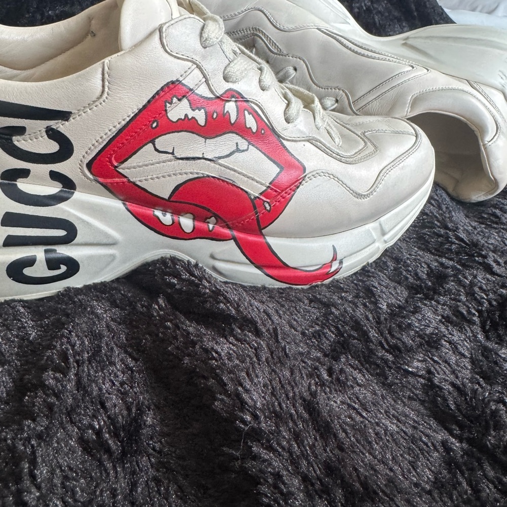 Gucci Men Leather Rython Dirty mouth Sneakers Ivory Size 10.5 US. 552089 - Picture 12 of 13